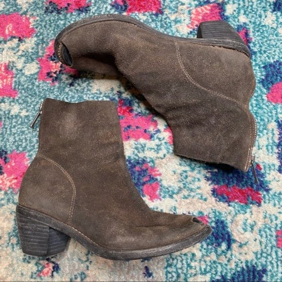 Guidi Brown Suede Peep Toe Booties